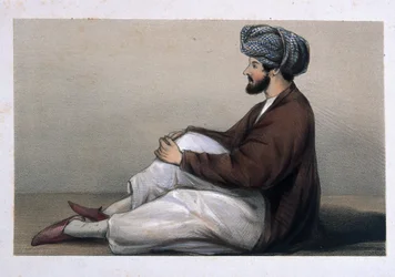 Major Chas Griffiths, 37e Infanterie indigène, assis en tenue afghane, 1842